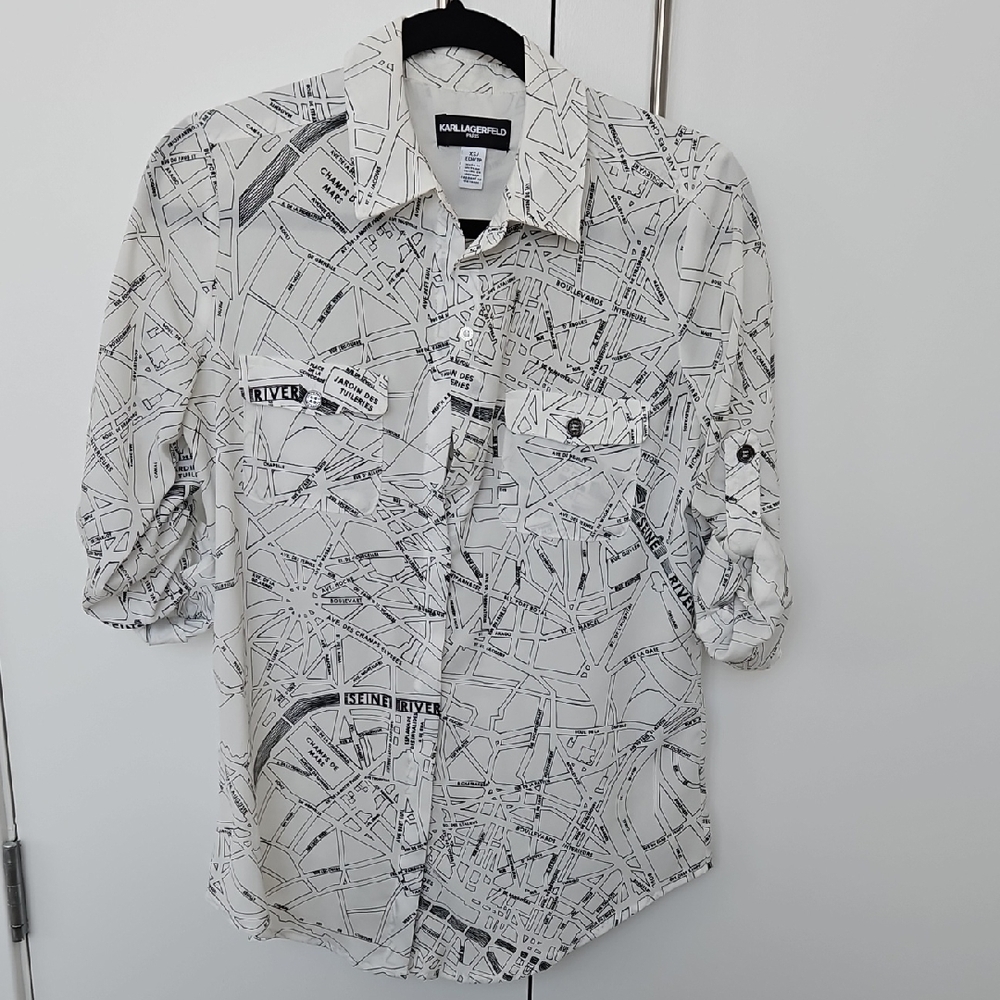 NWOT Karl Lagerfeld Map Print Shirt